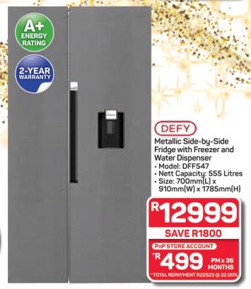 Defy Metallic Side-by-Side Fridge with Freezer and Water Dispenser