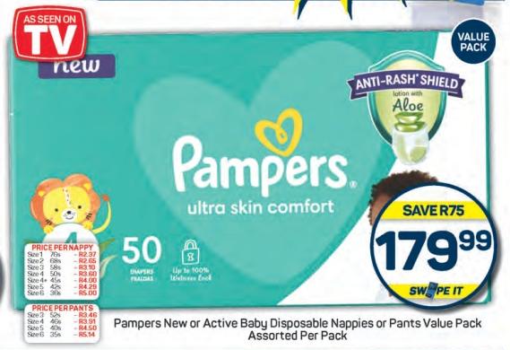 Pampers New or Active Baby Disposable Nappies or Pants Value Pack Assorted Per Pack