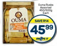 Ouma Rusks Assorted 450/500g Each