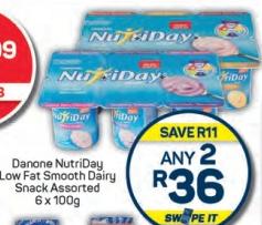 Any 2 Danone NutriDay Low Fat Smooth Dairy Snack Assorted 6 x 100g