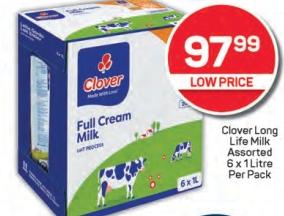 Clover Long Life Milk Assorted 6 x 1 Litre Per Pack