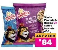 Simba Peanuts & Raisins OR Salted Peanuts 450 g