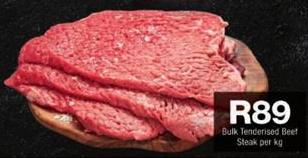 Bulk Tenderised Beef Steak per kg