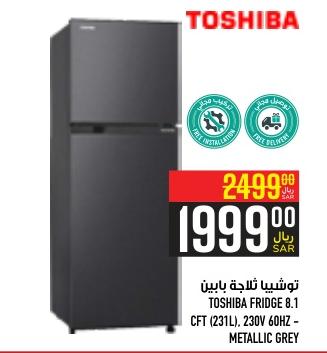 TOSHIBA FRIDGE 8.1 CFT (231L), 230V 60HZ - METALLIC GREY