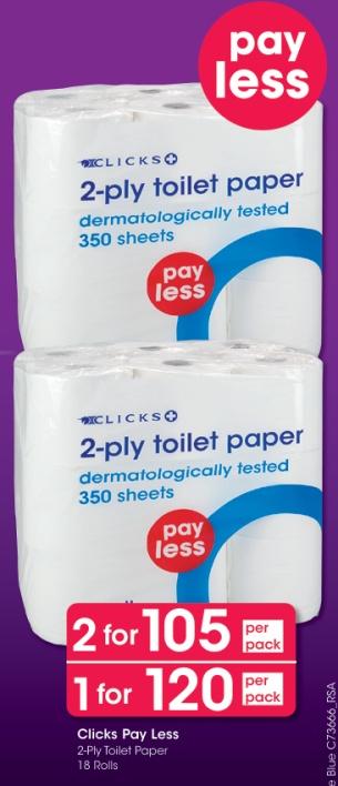 Clicks Pay Less 2-Ply Toilet Paper 18 Rolls