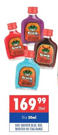 Bug Shooter Blue, Red, Booster or Stag Range 15 x 20 ml 