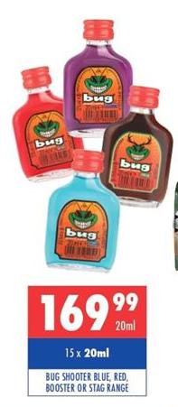 BUG SHOOTER BLUE, RED, BOOSTER OR STAG RANGE 15 x 20 ml 