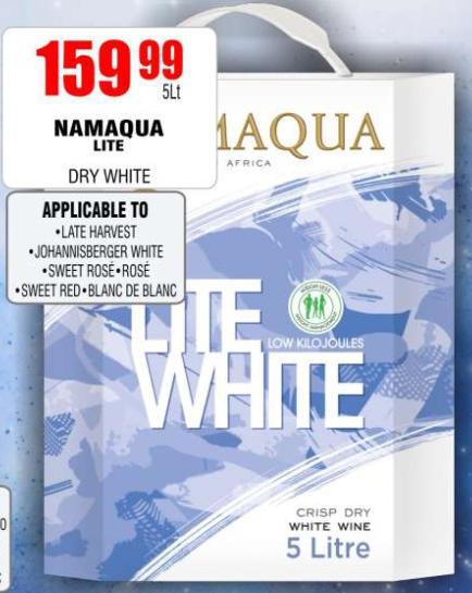 Namaqua Lite Dry White Wine 5 Ltr