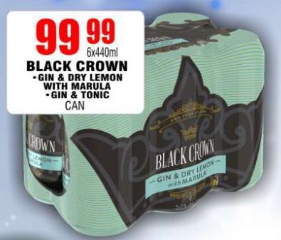 BLACK CROWN - GIN & DRY LEMON WITH MARULA  - GIN & TONIC CAN 