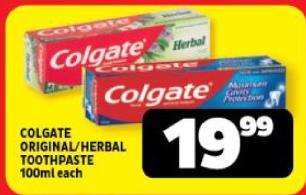 Colgate Original/Herbal Toothpaste 100ml each