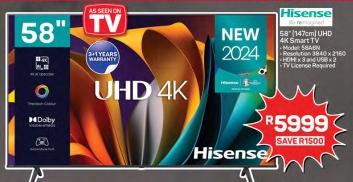 Hisense 58"  (147cm) UHD 4K Smart TV