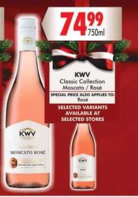 KWV Classic Collection Moscato / Rosé 750ml