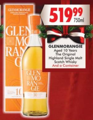 GLENMORANGIE Aged 10 Years The Original Highland Single Malt Scotch Whisky 750ml