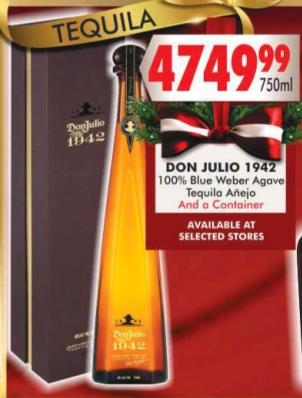 Don Julio 1942 100% Blue Weber Agave Tequila Anejo 750ml