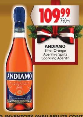 ANDIAMO Bitter Orange Aperitivo Spritz Sparkling Aperitif 750ml