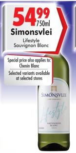 Simonsvlei Lifestyle Sauvignon Blanc 750ml