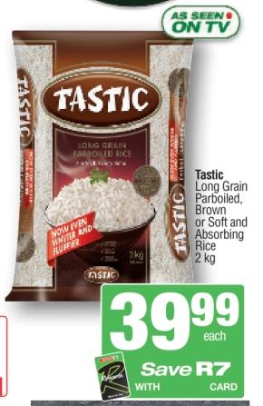 Tastic Long Grain Parboiled, Brown or Soft and Absorbing Rice 2 kg