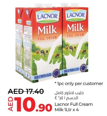 Lacnor Full Cream Milk 1Ltr x 4