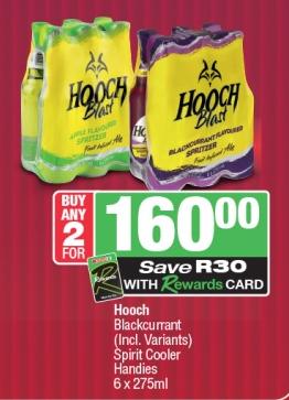 Hooch Blackcurrant (Incl. Variants) Spirit Cooler Handies 6 x 275ml Any 2