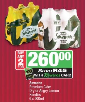 Savanna Premium Cider Dry or Angry Lemon Handies 6 x 500ml Any 2