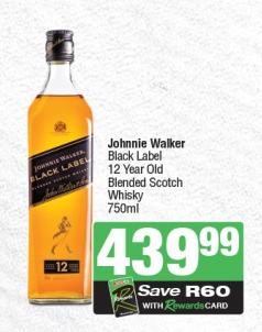 Johnnie Walker Black Label 12 Year Old Blended Scotch Whisky 750ml