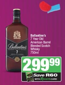 Ballantine's 7 Year Old American Barrel Blended Scotch Whisky 750ml