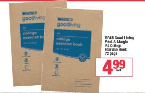 SPAR Good Living Feint & Margin A4 College Exercise Book 72 page