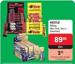 Nestlé Minis (Bar One, Tex or Smarties) 24's