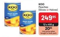 KOO Peaches (Slices or Halves) 12 x 410 g