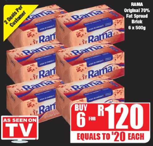 Rama Original 70% Fat Spread Brick 6x500g