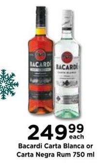 Bacardi Carta Blanca or Carta Negra Rum 750 ml 