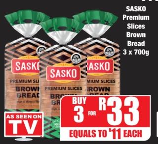 SASKO Premium Slices Brown Bread 3 x 700g