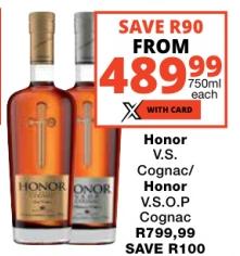 Honor V.S. Cognac / Honor V.S.O.P Cognac 750 ML