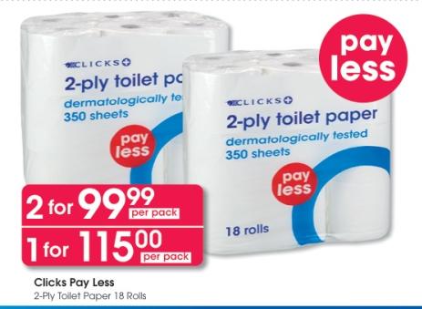 Clicks 2-Ply Toilet Paper 18 Rolls