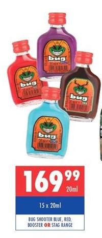 Bug Shooter Blue, Red, Booster or Stag Range 15 x 20ml