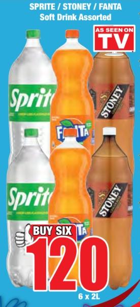 Sprite /Stoney /Fanta Soft Drink Assorted 6 x 2L