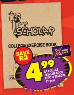 Scholar A4 College Exercise Book Feint & Margin 72-page