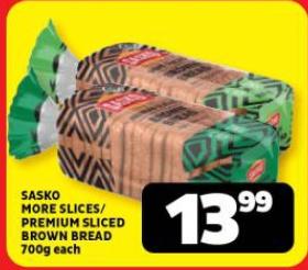 Sasko More Slices/Premium Sliced Brown Bread 700gm