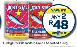 Any 2 Lucky Star Pilchards in Sauce Assorted 400g