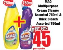 MAQ Multipurpose Cream Cleaner Assorted 750 ml & Thick Bleach Assorted 750 ml